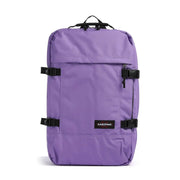 Eastpak Herren-Rucksack aus lila Polyester mit Taschen, schwarzen Riemen und Schnallen, von der Rückseite gesehen