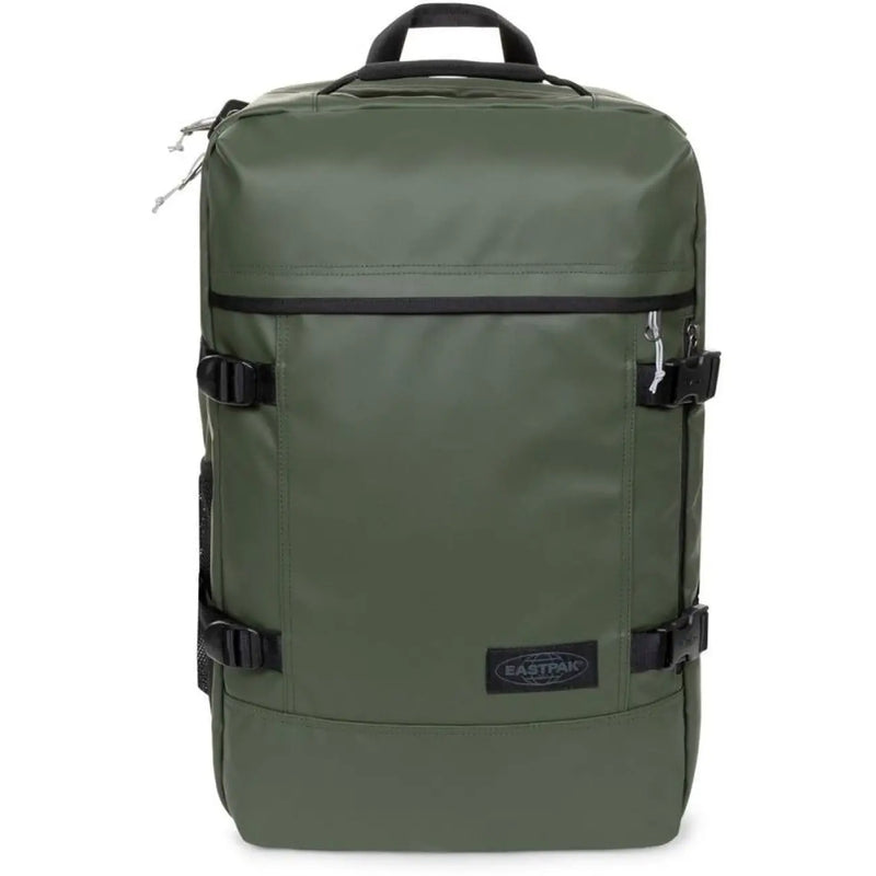 Eastpak Herren-Rucksack aus lila Polyester mit Taschen und ein olivgrüner Rucksack mit schwarzen Reißverschlüssen und Riemen