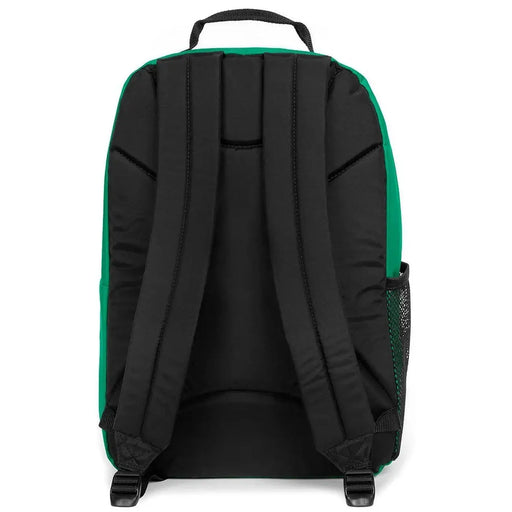 Schwarzer und grüner Eastpak Herrenrucksack mit gepolsterten Schultergurten, seitlicher Netztasche und Polyamid-Reißverschlusstasche (29 x 44 x 28 cm).