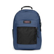 Blauer Eastpak Herrenrucksack mit schwarzer Netz-Vordertasche und grünen Reißverschlussanhängern aus Polyamid, Maße: 29 x 44 x 28 cm