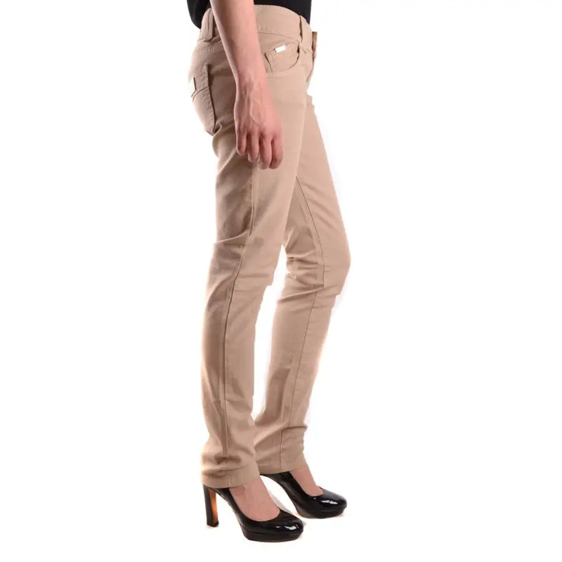 Elisabetta Franchi beigefarbene Slim-Fit-Baumwolljeans mit Reißverschlusstaschen und dezenten Ziernähten