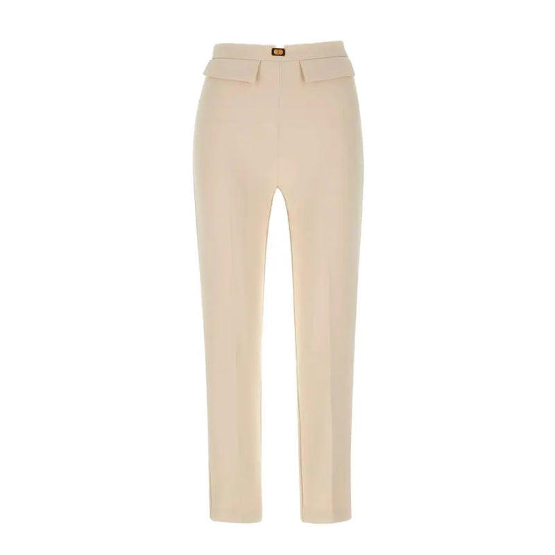 Elisabetta Franchi beige polyester women’s trousers, cream tailored straight-leg cut