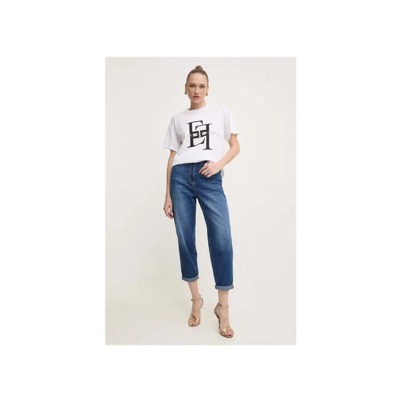 Elisabetta Franchi Damenjeans aus blauem Baumwoll-Denim mit umgeschlagenen Säumen für einen stylischen Freizeitlook