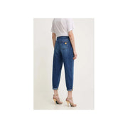 Elisabetta Franchi Damenjeans, blauer Baumwoll-Denim, hochgeschnitten, mit klassischem Fünf-Taschen-Design und umgeschlagenen Säumen