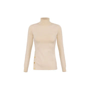 Elisabetta Franchi women knitwear beige turtleneck sweater with long sleeves and gold-tone side buttons