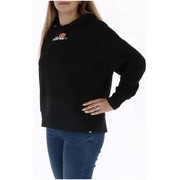 Black ellesse women’s printed hooded sweatshirt featuring a white and orange logo on the chest