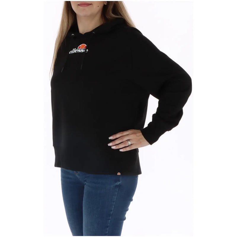 Black ellesse women’s printed hooded sweatshirt featuring a white and orange logo on the chest