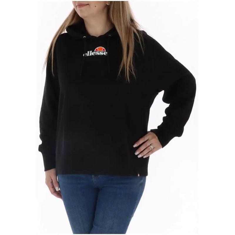Ellesse women’s black printed hooded sweatshirt with white and orange logo on the chest made from soft fabric