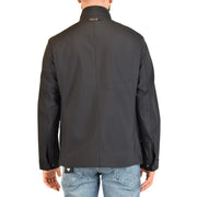 Schwarze, taillierte Jacke mit hohem Kragen und dezenten Ziernähten aus blauem Polyester von Emporio Armani für Herren (Reißverschlussblazer).