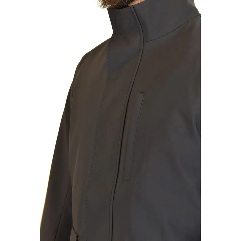 Emporio Armani Herrenblazer aus blauem Polyester mit Reißverschluss in Dunkelgrau, elegantem Stehkragen und dezenten Nahtdetails