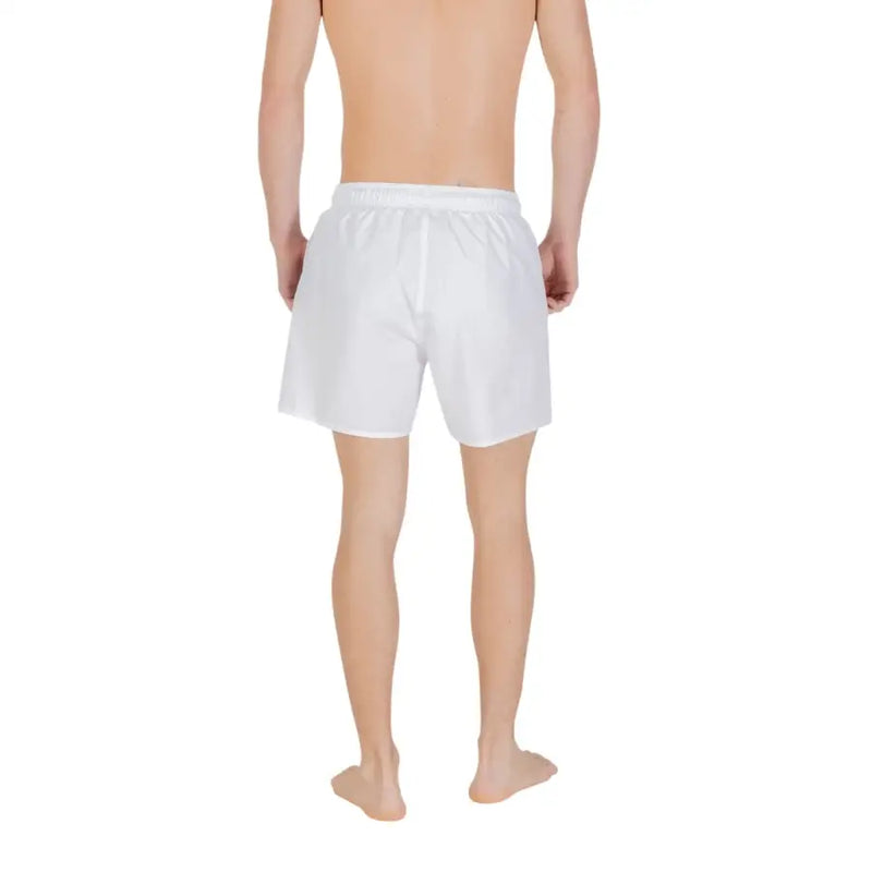 White cotton swim trunks with elastic waistband from Emporio Armani underwear men swimwear collection