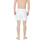 Emporio Armani White Men’s Swim Briefs with Lace and Pocket displayed on a model