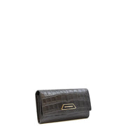 Emporio Armani Damen-Ledergeldbörse, schwarz, mit schwarzer Krokodilprägung und goldfarbenem Logo-Emblem mit Knöpfen