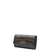Emporio Armani Damen-Geldbörse aus schwarzem Leder mit Knöpfen, dunkelgrünem Leder in Krokodiloptik und goldfarbenem Logo-Emblem