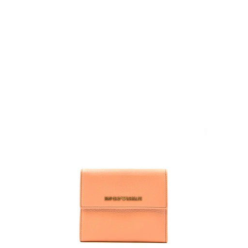 Emporio Armani Damen-Ledergeldbörse in Koralle mit pfirsichfarbenen Fächern aus Glattleder und goldfarbenem Logo-Emblem.