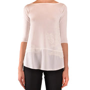 Ermanno Damen-Strickwaren in Beige aus Viskosemischung top mit zartem, cremefarbenem, transparentem Stoff und Spitzenbesatz am Saum