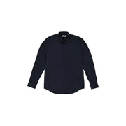 Fashion Brand men shirt with a sleek dark navy long-sleeved button-up design and modern mandarin collar