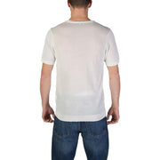 Herren-Polohemd einer modischen Marke, weiß, kurzärmelig, aus Viskose-Strick t-shirt mit geripptem Rundhalsausschnitt und Saum