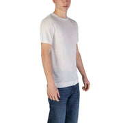 Weißer, kurzärmeliger Strickpullover t-shirt mit geripptem Halsausschnitt und Saum aus Viskose aus der Herren-Polo-Kollektion der Modemarke