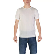 Weißes, kurzärmeliges Viskose-Shirt mit Rundhalsausschnitt t-shirt mit geripptem Saum aus der Herren-Polo-Kollektion der Modemarke