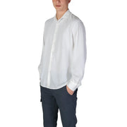 A crisp white long-sleeved dress shirt with classic collar and button-down front by Fashion Brand men shirt