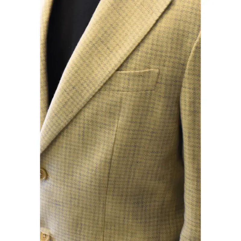 Ein beigefarbener und grauer Fischgrät-Wollblazer mit fallendem Revers für Herren von Fay im hellblauen karierten Baumwoll-Leinen-Stil