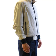 Fay Herren-Blazer aus grauem Polyester mit Rollkragen, cremefarbenem Korpus und schwarzen Reißverschlüssen an Ärmelbündchen und Seiteneinsätzen, Bomberjacke