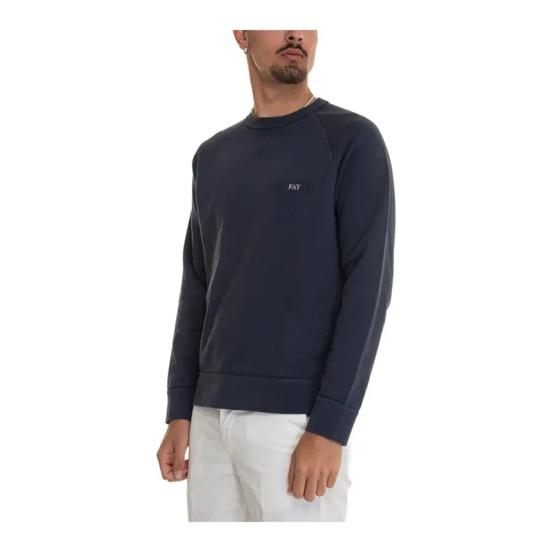 Dunkelblaues Herren-Sweatshirt aus Baumwolle von Fay mit Rundhalsausschnitt und kleinem, gesticktem Logo auf der linken Brust.
