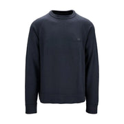 Fay men knitwear dark navy cotton crewneck sweatshirt with subtle black logo patch on the left chest