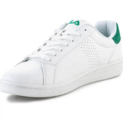 Fila men white low-top sneaker with green heel tab and logo featuring perforated side detailing for all seasons