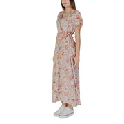 Floral print wrap dress by B.young in pink, featuring a V-neck and short sleeves