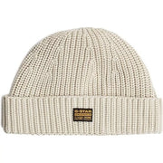 G-Star Herren-Strickmütze mit Rippstrickbündchen in Beige, umgeschlagenem Rand und G-Star Originals-Label, Vorderansicht