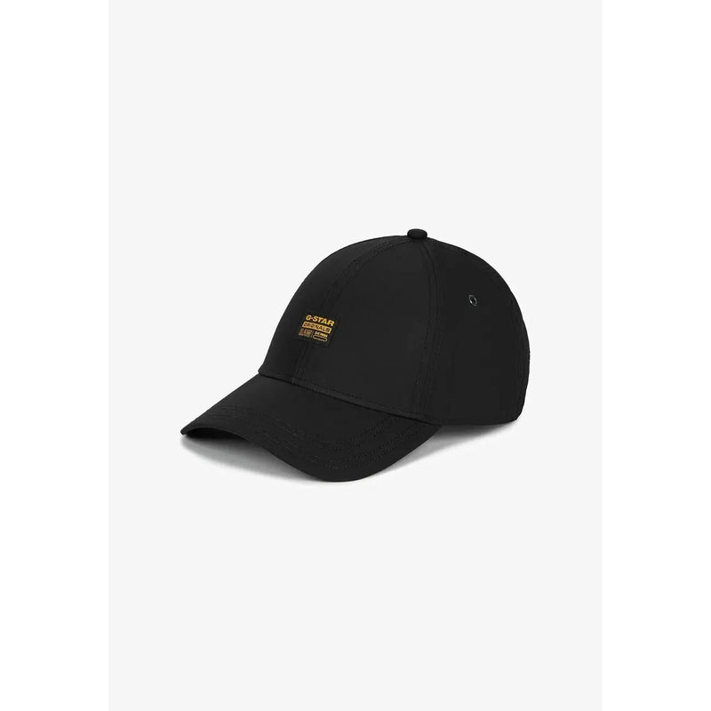 Schwarze G-Star Baseballkappe für Herren mit goldgesticktem Logo, Vorderansicht