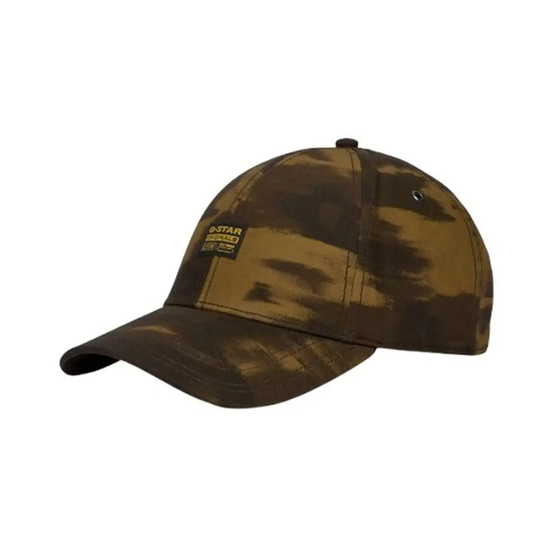 G-Star Baseballkappe im Camouflage-Look für Herren in verwaschenem Olivgrün und Dunkelbraun mit Logo-Patch, Vorderansicht