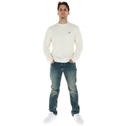 G-Star Jeans, cremefarbener Rippstrickpullover für Herren mit kleinem Logo auf der linken Brust, Vorderansicht