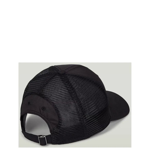 Schwarze G-Star Herren-Mesh-Kappe mit schwarzem Schirm und verstellbarem Riemen aus bedrucktem Polyester.