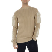 G-Star Herren-Strickwaren, beigefarbener langer Baumwollpullover mit Rippstruktur und cremeweißen Einsätzen an den Ärmeln