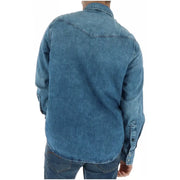 Langärmliges, blaues Jeanshemd von G-Star für Herren mit klassischer Western-Rückenpasse und geknöpften Manschetten.