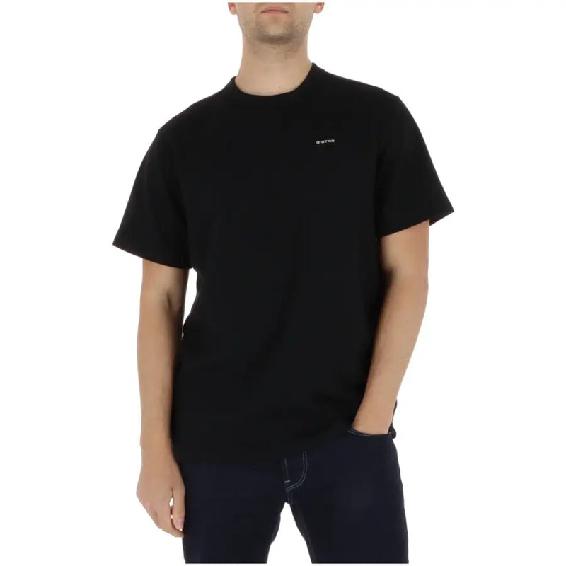 Schwarzes Kurzarmshirt mit Rundhalsausschnitt t-shirt mit kleinem weißen Logo auf der linken Brust, hergestellt aus Bio-Baumwolle von G-Star Men