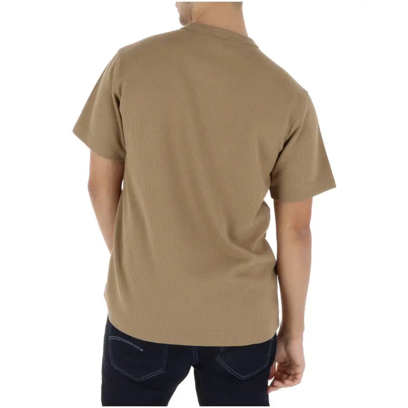 Beige gerippte Baumwolle t-shirt mit klassischem Rundhalsausschnitt und kurzen Ärmeln aus der G-Star Herrenkollektion aus Bio-Baumwolle.
