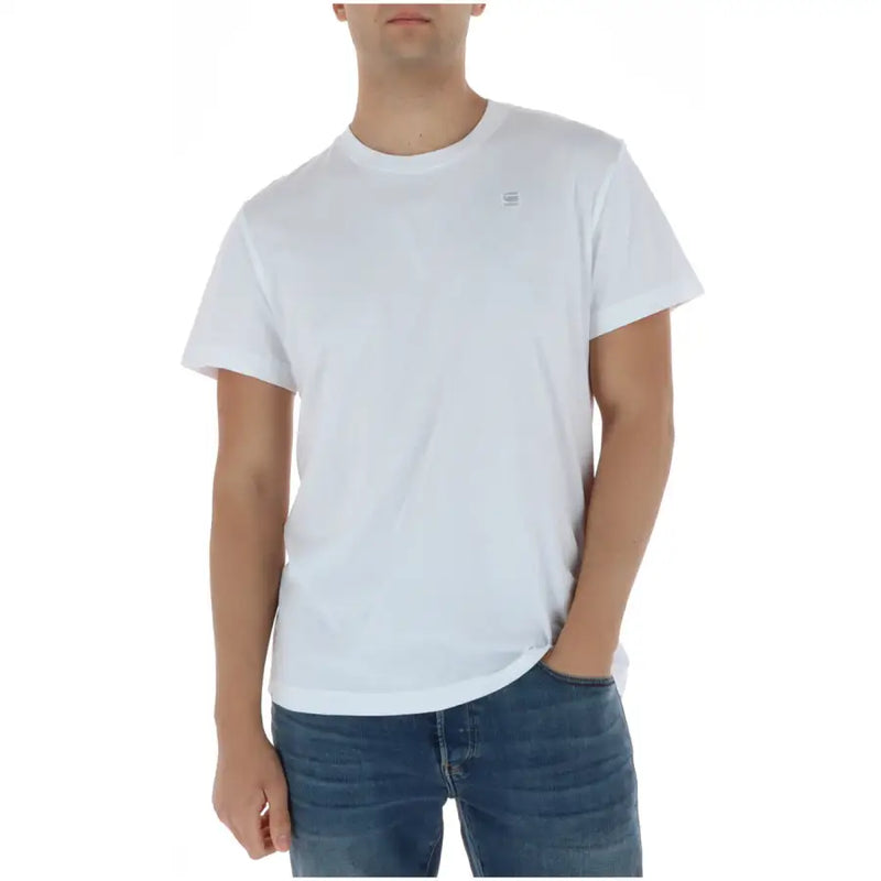 Weiße G-Star-Männer t-shirt mit Rundhalsausschnitt, kurzen Ärmeln, 100 % Baumwolle und dezentem Logo auf der Brust