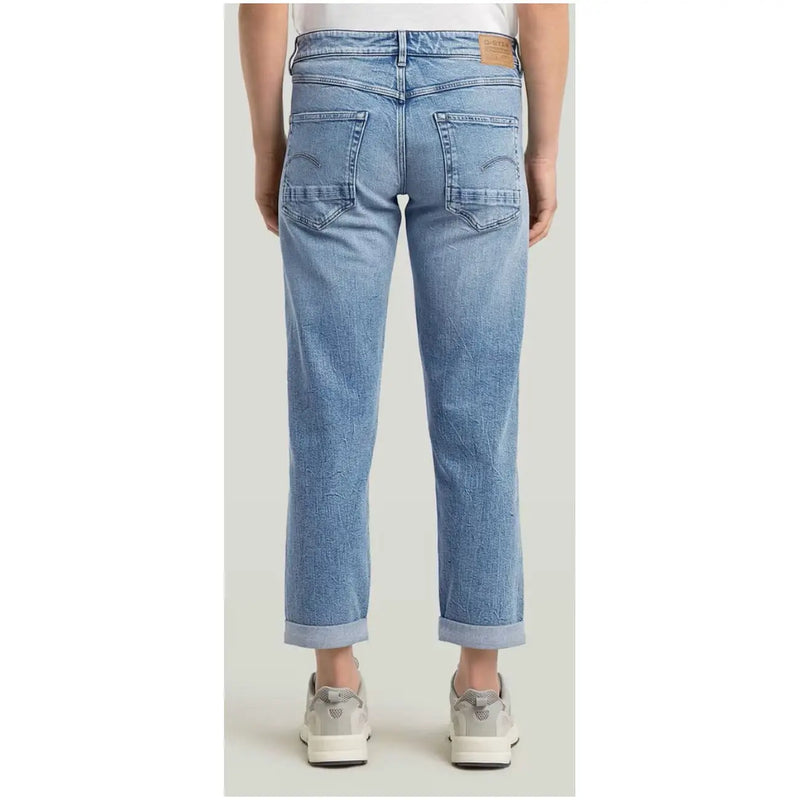 G-Star Damen-Jeans aus hellblauem Denim mit klassischem geradem Bein, umgeschlagenen Bündchen und Stretchmaterial aus Baumwolle