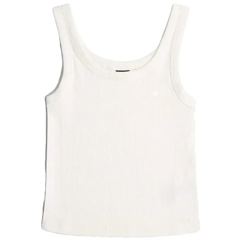 Ein minimalistisches, weißes, geripptes Baumwoll-Tanktop top mit rundem Ausschnitt und dünnen Trägern von G-Star Damen
