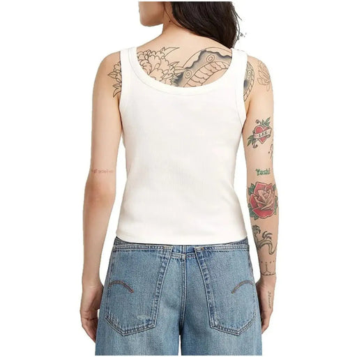Weißes geripptes Baumwoll-Tanktop top Rundhalsausschnitt und ärmelloses Design aus der G-Star Damenkollektion, Vorderansicht