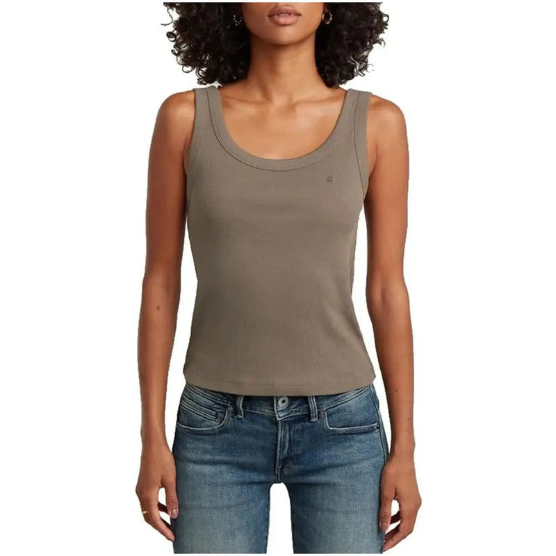G-Star Damen-Tanktop aus gerippter Baumwolle in Olivgrün top mit abgerundetem Halsausschnitt und dezentem Branding auf der linken Brustseite
