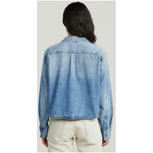 Hellblauer Baumwollblazer für Damen von G-Star mit klassischem Kragen und geknöpften Manschetten