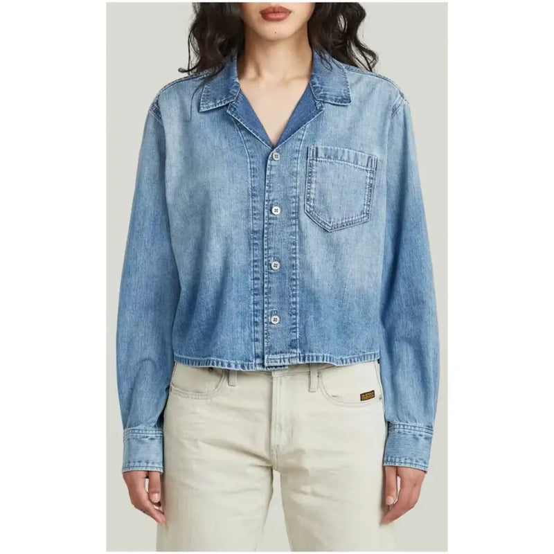 Hellblauer Baumwollblazer von G-Star für Damen mit Kragen und Brusttasche