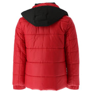 Rote, gesteppte Polyester-Daunenjacke mit schwarzer Kapuze von Gaelle Paris für Herren, Reißverschluss, Modell GBU2520