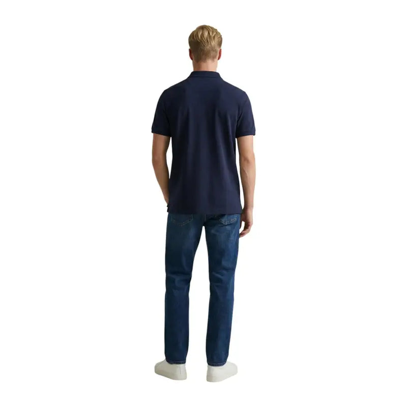 Marineblaues Kurzarm-Poloshirt aus Baumwollpiqué von Gant für Herren, ideal für Freizeit und gehobene Anlässe