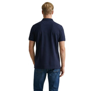 Navy blue short sleeve cotton pique polo shirt for men by Gant showcasing classic casual style and breathability